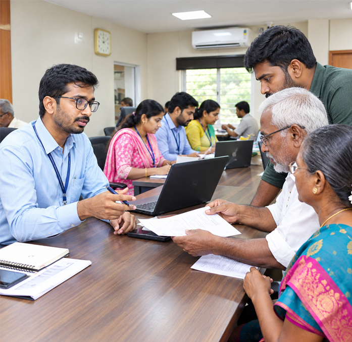 District officials discussing citizen grievances